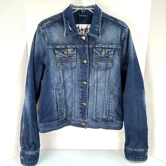 Disney World Denim Jacket Womens Large 50th Anniv Rhinestone Mickey Mouse Back - Picture 2 of 16